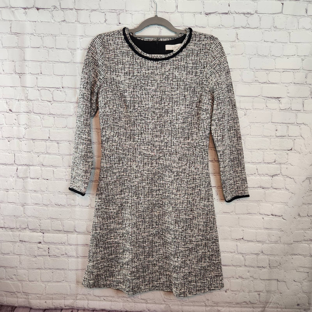 LOFT Women's  Long Sleeve Multicolored  Flecked A-Line Tweed Dress 6